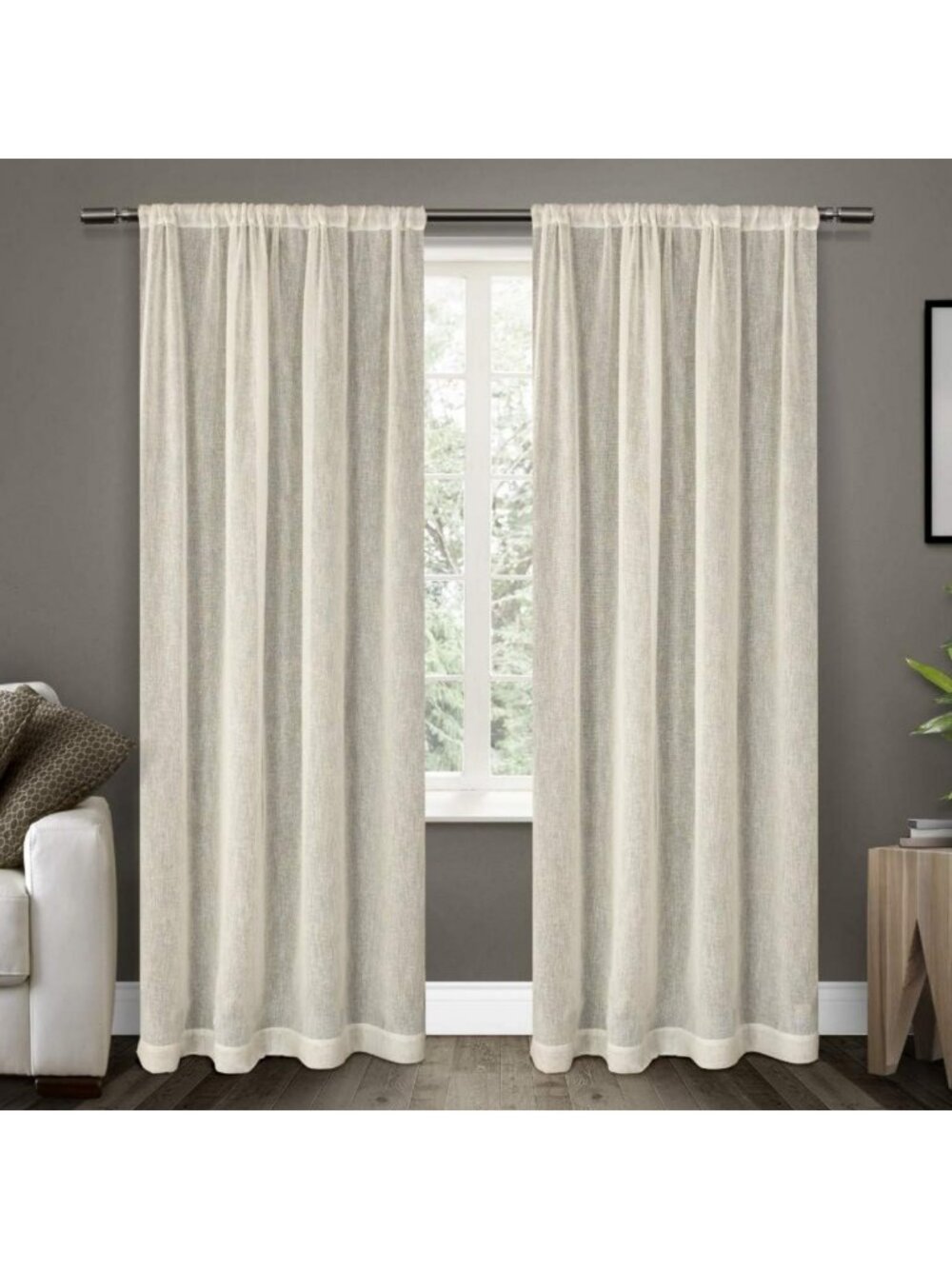 Elegant Textured Linen Look Jacquard Sheer Curtain Panel Pair, 50"x108